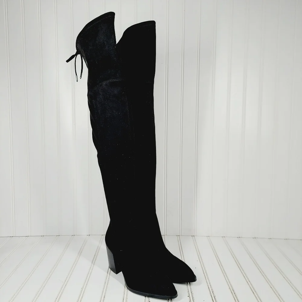 NEW Marc Fisher Comara Over The Knee Pointed Toe Boot Black Stretch Suede M43